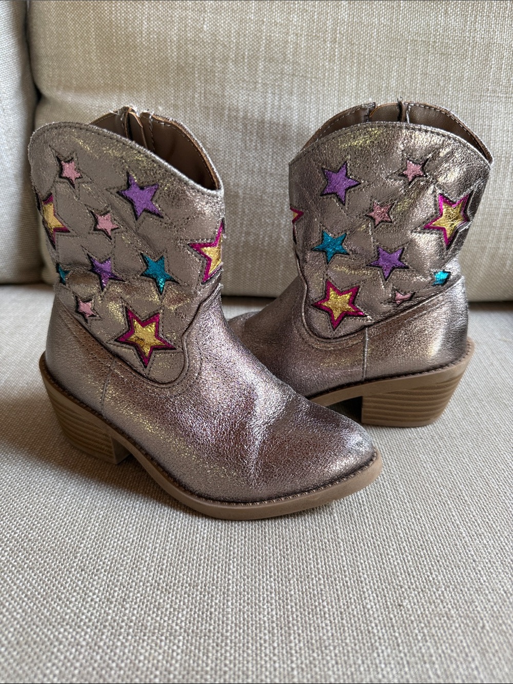 Steve Madden Champagne Gold Metallic Star Embroidered Kids Cowboy Boots